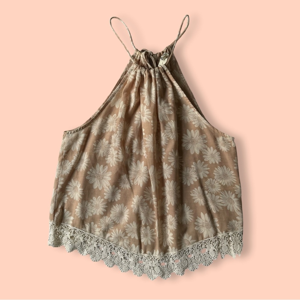 Floral Lace Trim Halter Top